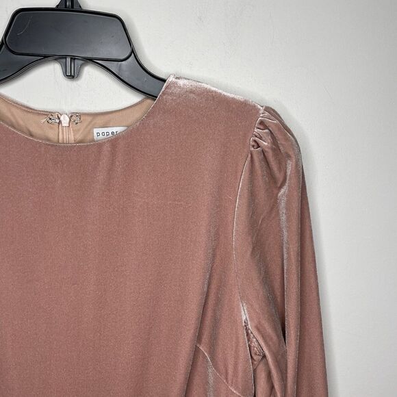 PAPER CRANE Dress Womens Medium Blush Pink Velvet Long Sleeve NEW Ruffle Trim - Picture 2 of 8